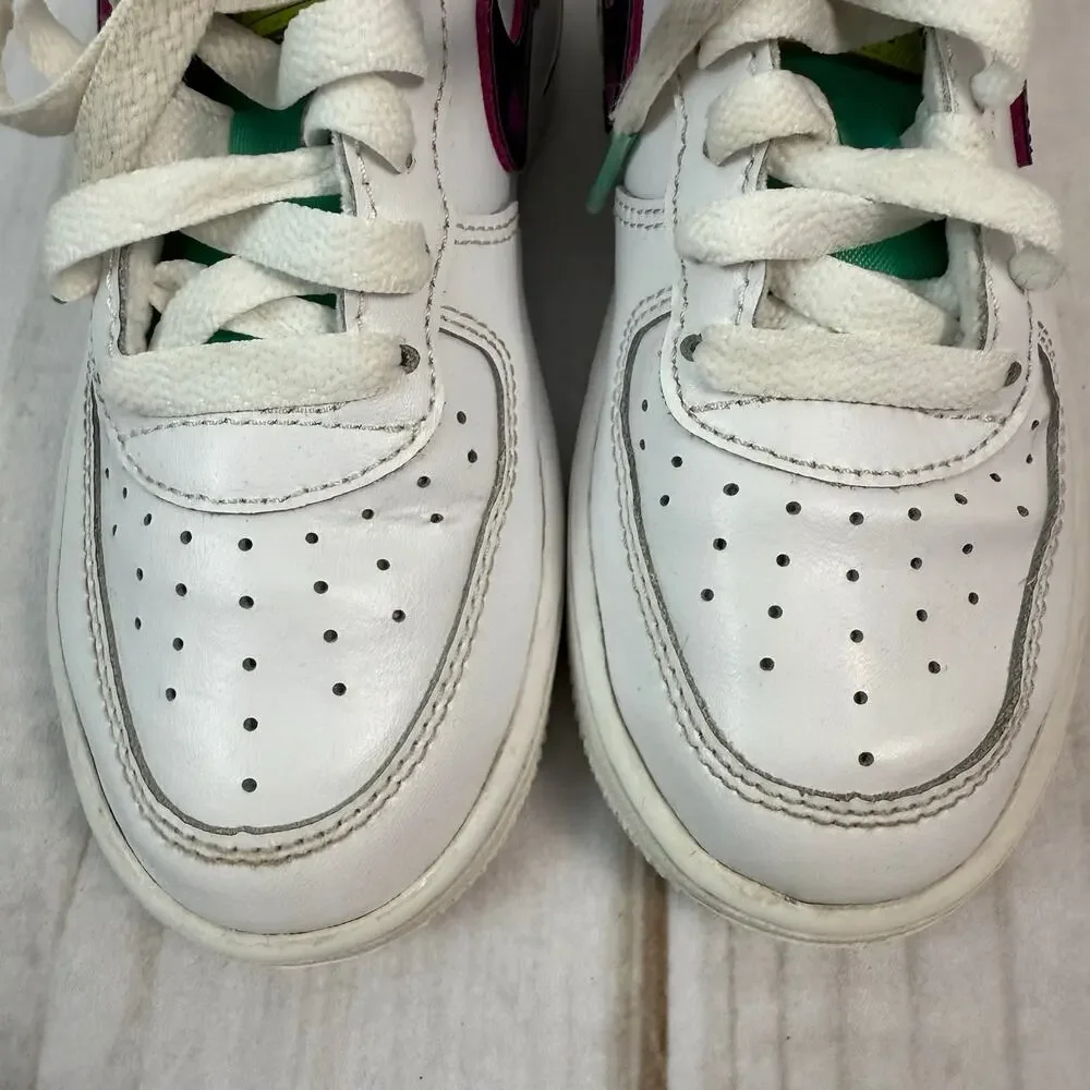 Nike Air Force 1 Low Toddler Shoes White Purple Green 